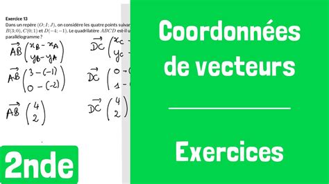 Exercices Coordonn Es D Un Vecteur Dans Un Rep Re Du Plan Youtube