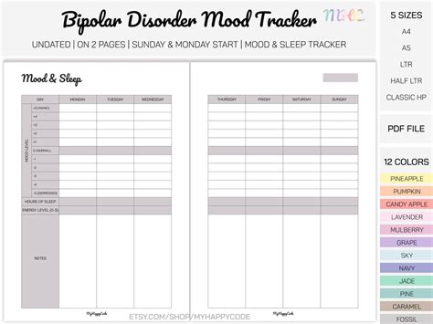 Undated Bipolar Disorder Mood And Sleep Tracker Printable Bipolar