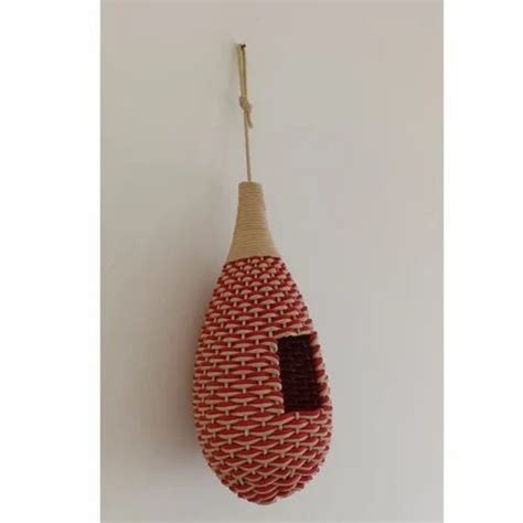 Woven Red Base Jute Wall Hanging Basket For Decoration Size 12inch