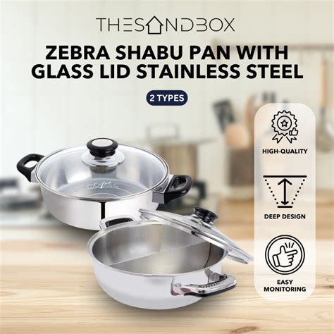 Zebra Shabu Pan With Glass Lid Stainless Steel Hot Pot Steamboat Shabu Shabu Cooking Deep