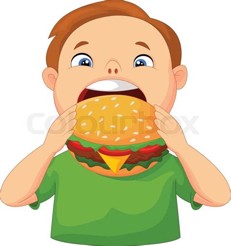 Vector illustration of Cartoon Boy eating burger | Stock Vector | Colourbox