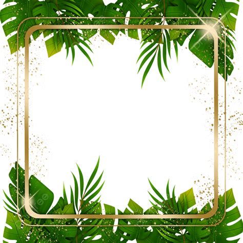 Tropical Leaves Gold Square Frame Border Tropical Leaves Wedding