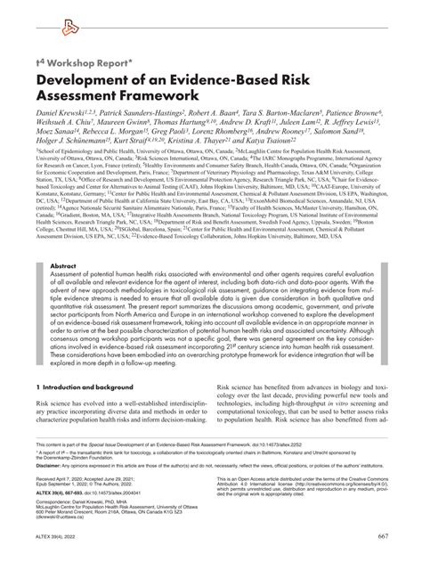 Pdf Development Of An Evidence Based Risk Assessment Framework