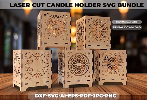 Laser Cut Candle Holder Svg Bundle Graphic By Laijuakter