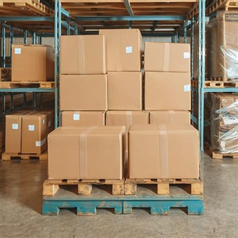 Premium Photo Workers Unloading Packaging Boxes On Pallet In