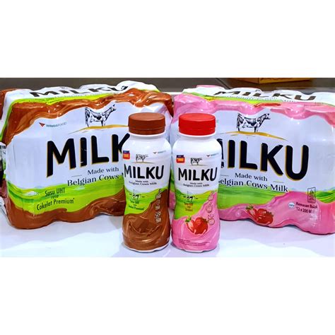 Jual MILKU Susu UHT Belgia Cokelat Strawberry 200ml PCS Shopee