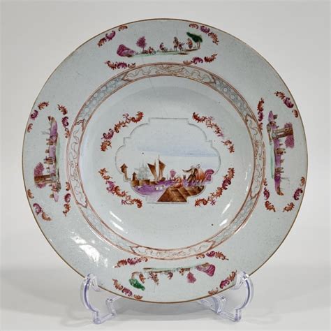 Raro Prato Em Porcelana Chinesa Borda E Centro Decorad