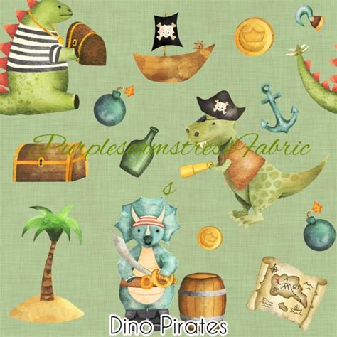 Dino Pirates Cotton Lycra Purpleseamstress Fabric