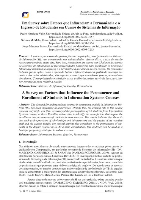 PDF Um survey sobre fatores que influenciam a permanência e o