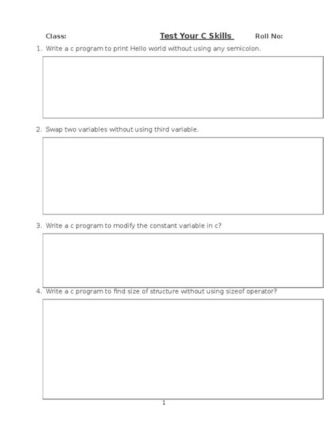 Test Your C Skills Class Roll No Pdf