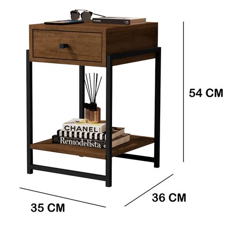 Mesa Cabeceira Lateral Cama Quarto Estilo Industrial Canela