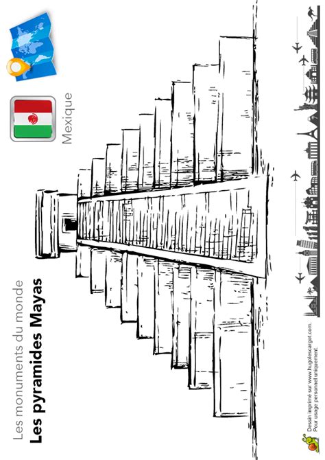 Coloriage mexique pyramides maya sur Hugolescargot.com