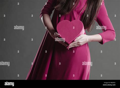 Valentines Day Love And Relationships Concept Part Body Brunette Long Haired Woman In Fuchsia