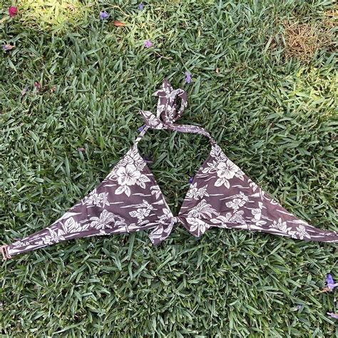 Vintage Brown Hawaiian Print Bikini Top Depop