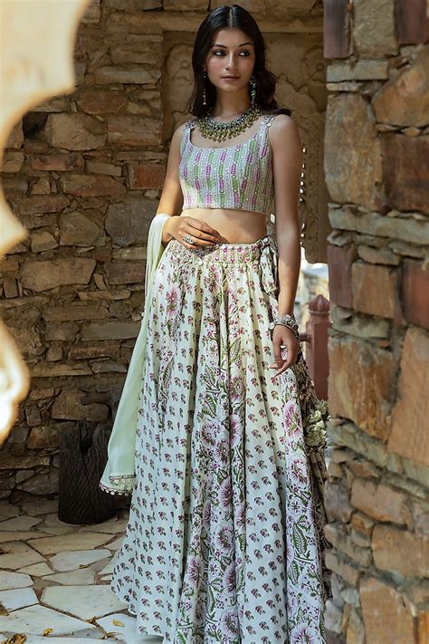 Mint Green Embroidered Wedding Lehenga Set By Punit Balana At Pernias