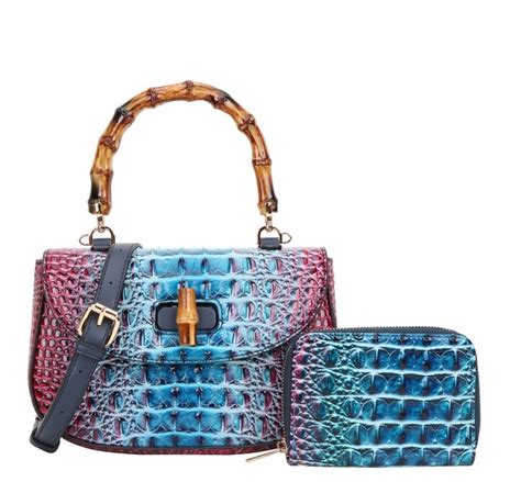 In Crocodile Bamboo Handle Tie Dyed Satchel Wallet Set Satchel