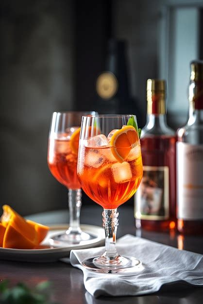 Aperol Spritz Apéritif Avec Glace Et Orange En Verre Sur Fond De Béton