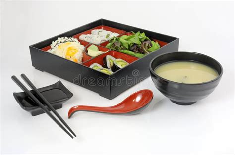 Bento Box With Miso Soup And Chopsticks Stock Photo Image Of Brown