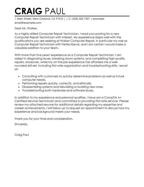 Professional Repair Technician Cover Letter Examples