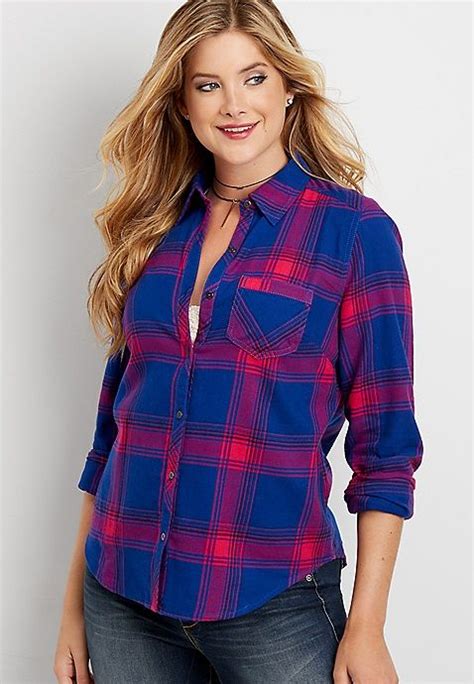 Button Down Blue And Hot Pink Flannel Shirt Pink Flannel Shirt