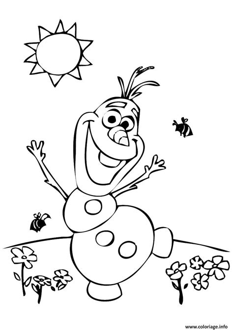 Coloriage Olaf Au Soleil Avec Des Fleurs Et Abeilles Dessin Olaf à imprimer