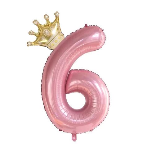 40inch Pink Crown Number 6 Balloons Set 6th Birthday Balloons For