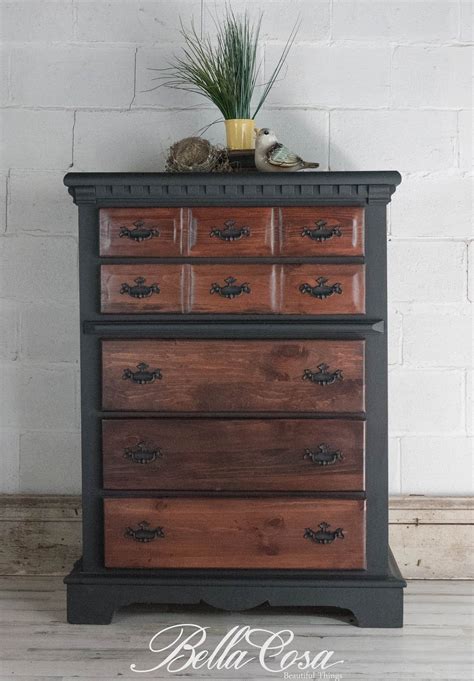 Solid Wood Two Tone Black Dresser With Mahogany Stained Etsy In