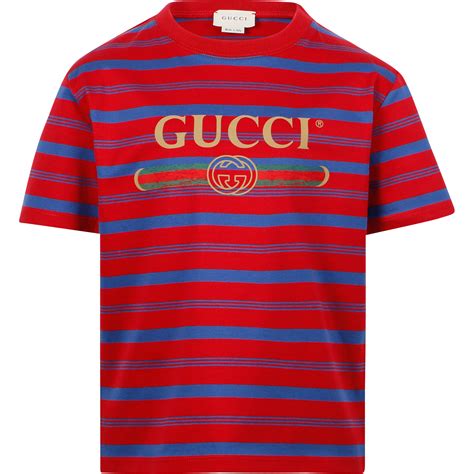 Gucci Striped GG Logo T-Shirt in Red - BAMBINIFASHION.COM