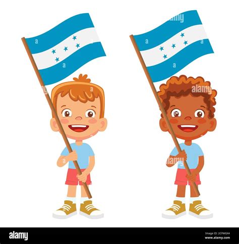 Honduras bandera en mano. Niños con bandera. Bandera nacional de Honduras Fotografía de stock ...