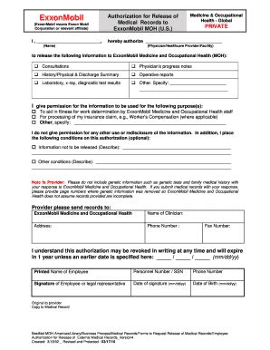 Fillable Online Medical Record Release Form Exxonmobil Fax Email