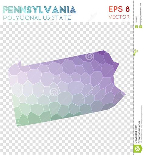 Pennsylvania Polygonal Map Mosaic Style Us State Stock Vector