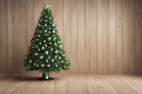 Premium AI Image Christmas Green Tree Decoration On A Wooden Background