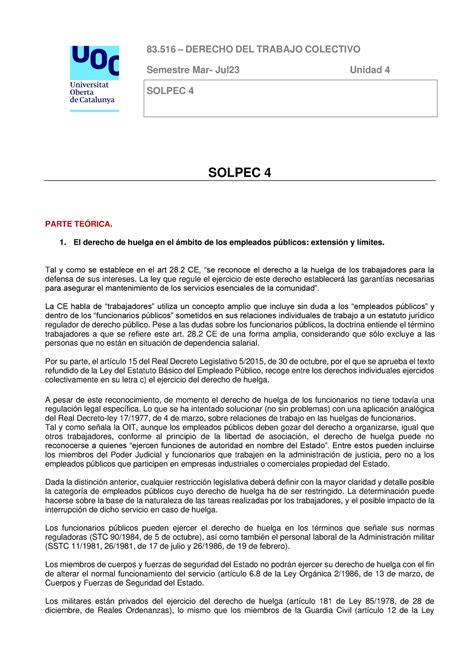 Solpec 4 Derecho Del Trabajo Colectivo Semestre Mar Jul23 Unidad 4