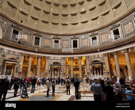 Pantheon dome interior with many people. Rome, Italy Stock Photo - Alamy