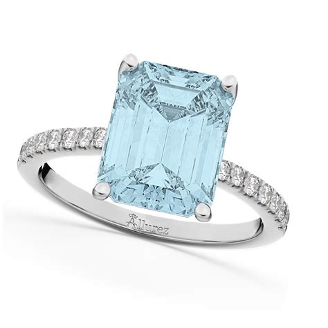 Emerald Cut Aquamarine And Diamond Engagement Ring 18k White Gold 296ct Ad7314