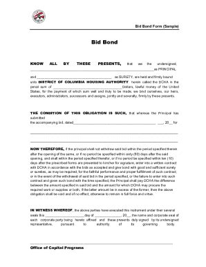 Fillable Online Explanation And Sample Forms For Bid Bonds And Consent