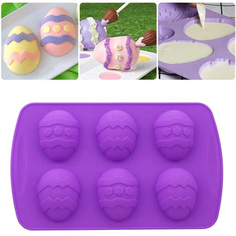 1pc 3d 6 Holes Easter Egg Shaped Silicone Chocolate Mold Diy Baking Chocolate Cake Mold Purple