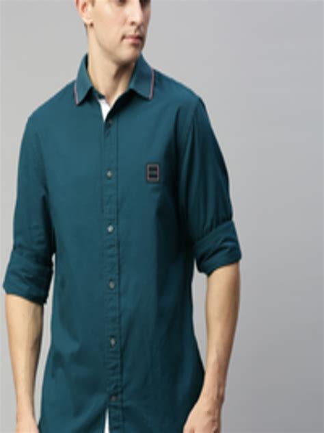 Buy Tommy Hilfiger Men Teal Blue Regular Fit Solid Casual Shirt