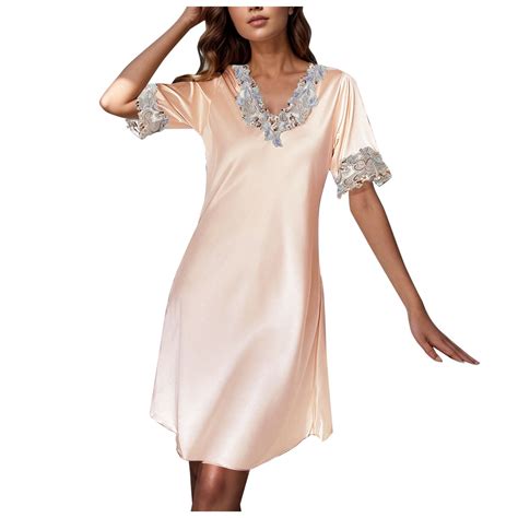 Duojiaj Nightgown For Women Lingerie Satin Chemise Lingerie Nightie Slips Sleep Dress Slips