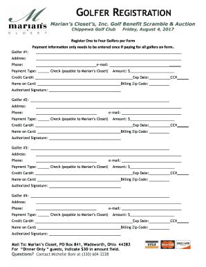 Fillable Online Golfer Registration Marian S Closet Fax Email Print