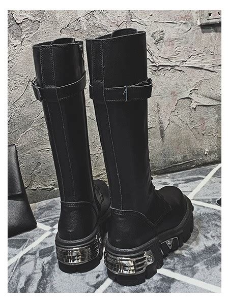 Black Gothic Punk Lace Up Knee Platform Boots For Women