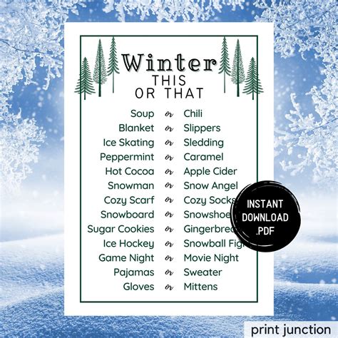 Winter Would You Rather Game, This or That, Printable Winter Games ...