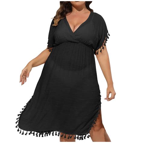 Brnmxoke Womens Swimsuit Coverups Plus Size Solid V Neck Bikini Swimwear Bathing Suit Flowy