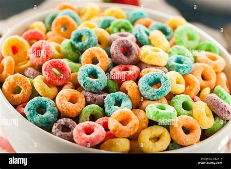 Coloful Fruit Cereal Loops in a Bowl Stock Photo - Alamy