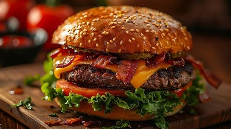 Premium Photo A Hamburger With Bacon And Lettuce On It