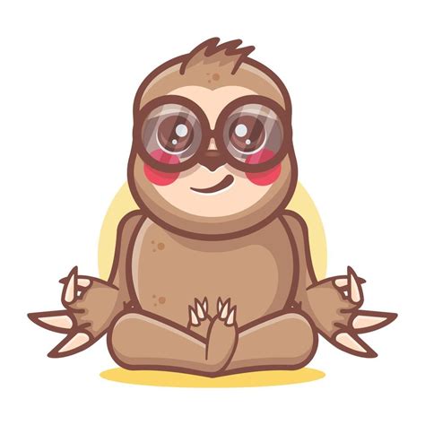 Calm Sloth Animal Character Mascot With Yoga Meditation Pose Isolated