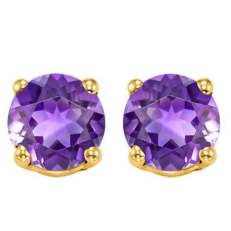 Lot 6MM Amethyst Stud Earrings In 10k Yellow Gold