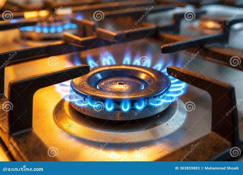 Gas Stove Burner Emits A Vibrant Blue Flame Powerful And Controlled