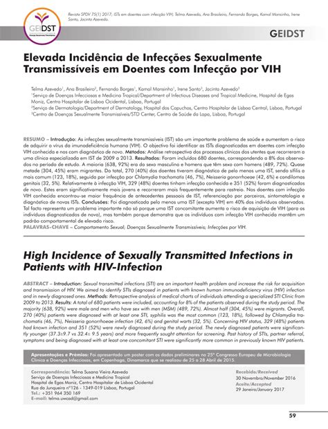 Pdf Elevada Incidência De Infecções Sexualmente Transmissíveis Em