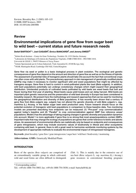 PDF Environmental Implications Of Gene Flow From Sugar Beet To Wild